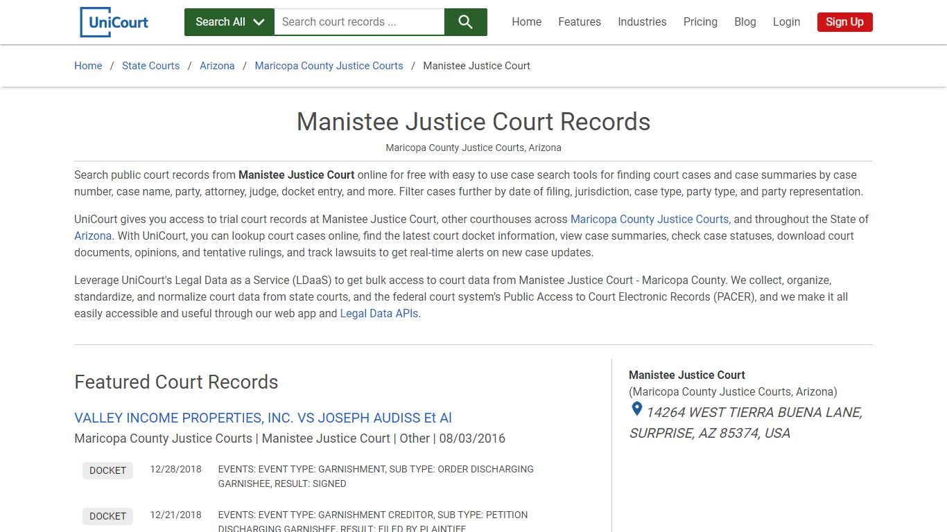 Manistee Justice Court Records | Maricopa | UniCourt