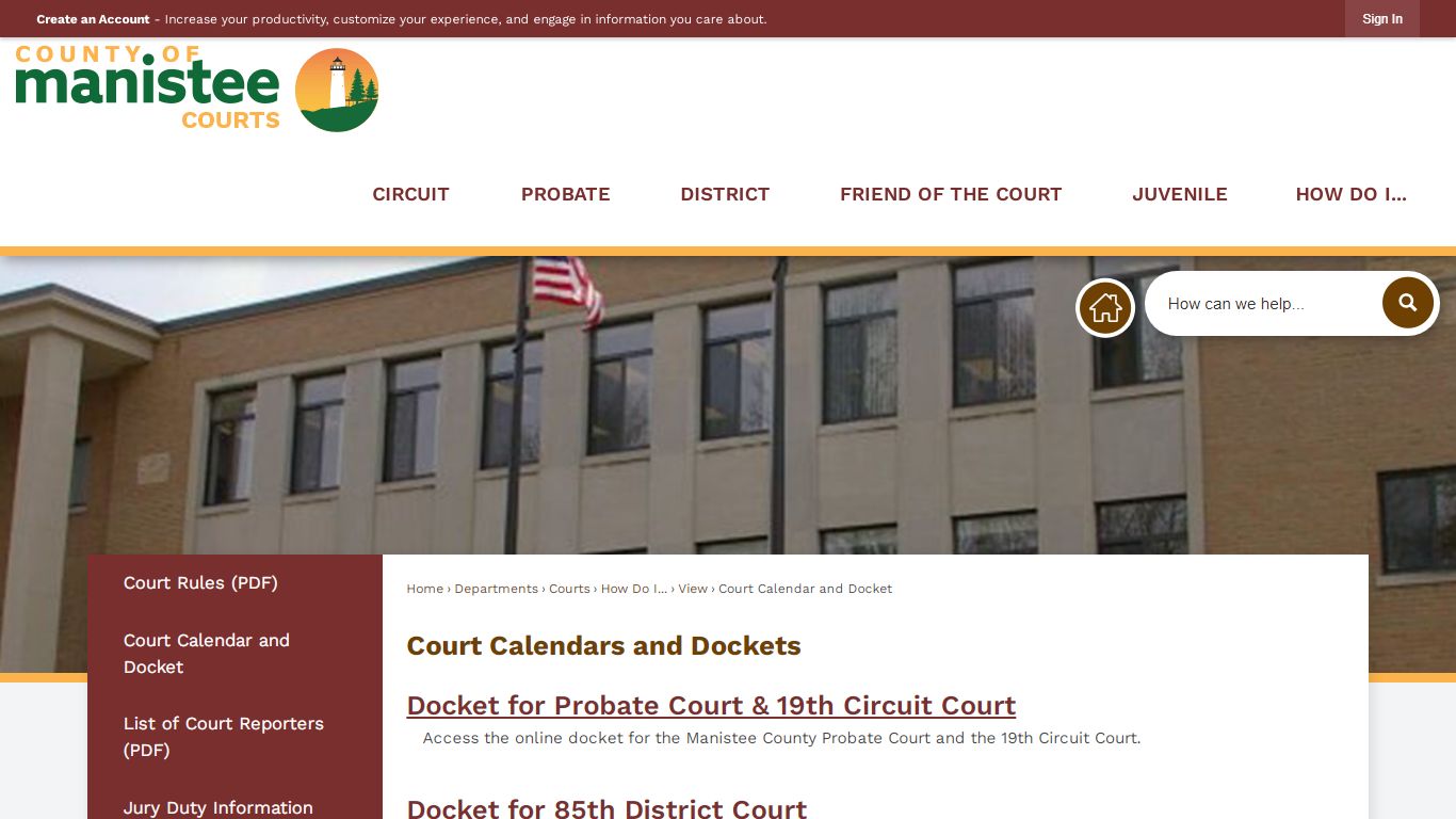 Court Calendars and Dockets | Manistee County, MI